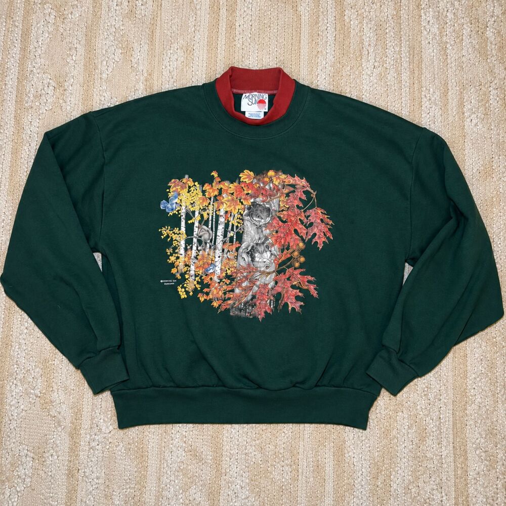 Vintage 90s Morning Sun Whitton Squirrel Fall Nature Sweatshirt XL USA